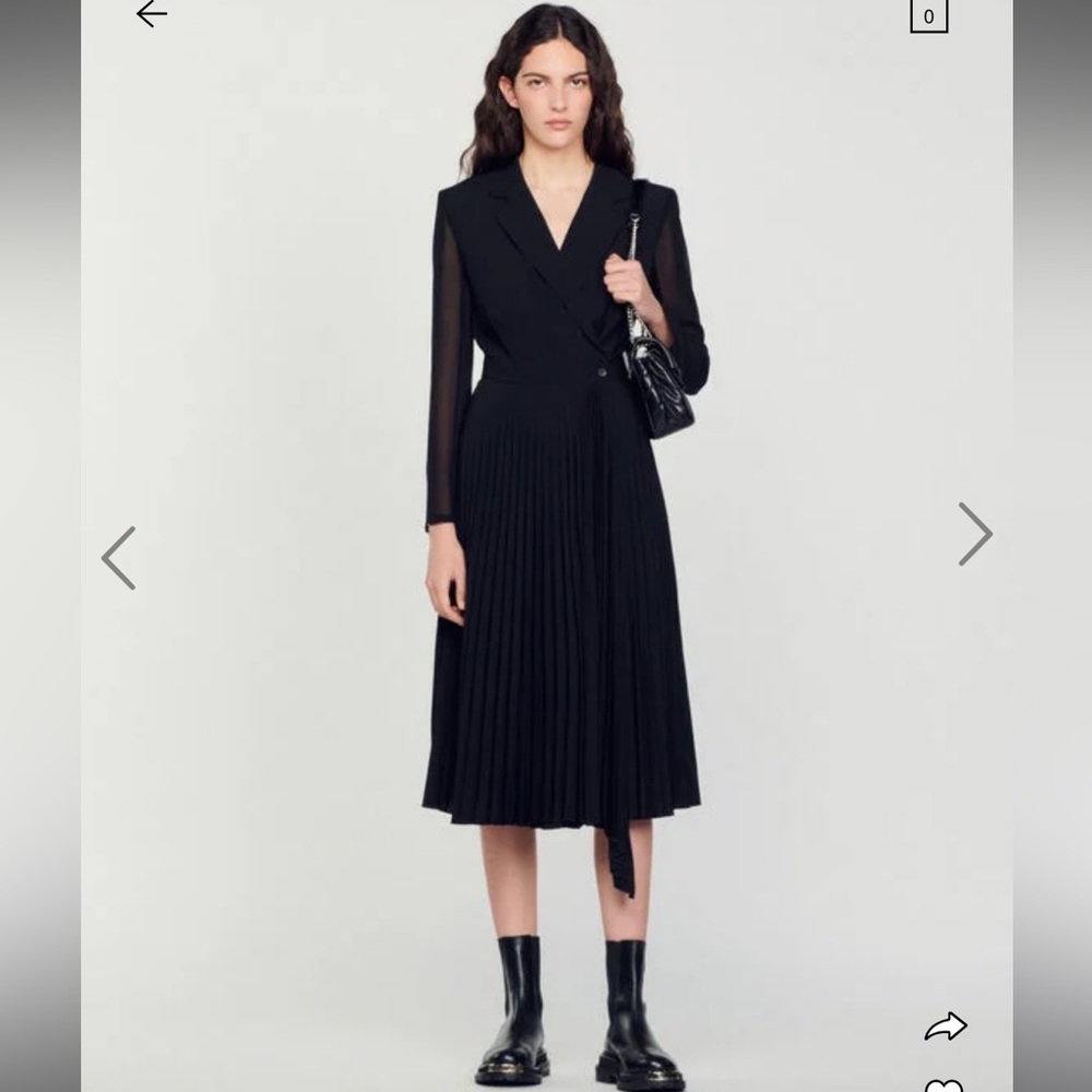 Sandro Dual-material long-sleeved dress US 6